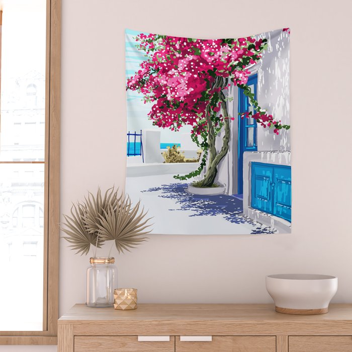 Better days are on their way | Greece Santorini Island Travel | Summer Architecture Positivity Wall Tapestry Gallery Image 2