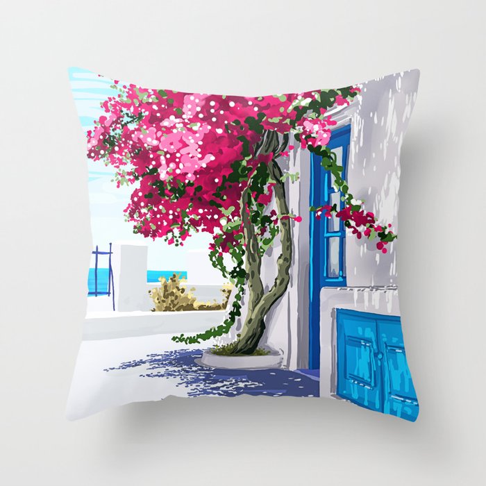 Better days are on their way | Greece Santorini Island Travel | Summer Architecture Positivity Throw Pillow Gallery Image 6