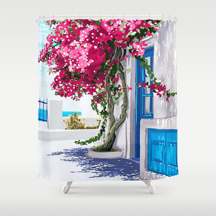 Better days are on their way | Greece Santorini Island Travel | Summer Architecture Positivity Shower Curtain Gallery Image 1