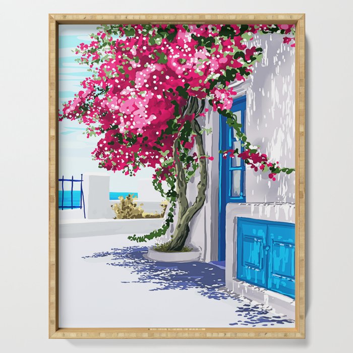 Better days are on their way | Greece Santorini Island Travel | Summer Architecture Positivity Serving Tray Gallery Image 1