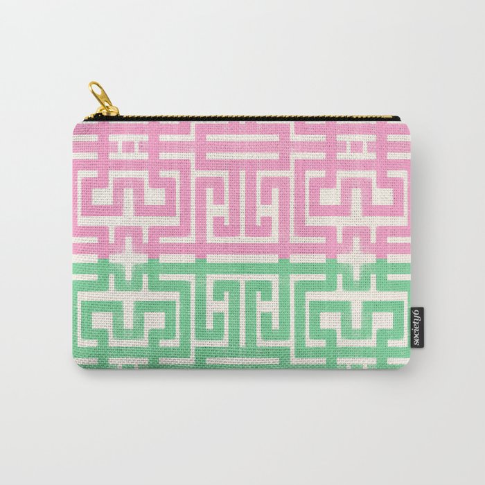 Geometric Maze Pattern in Pink and Green Carry All Pouch Gallery Image 1