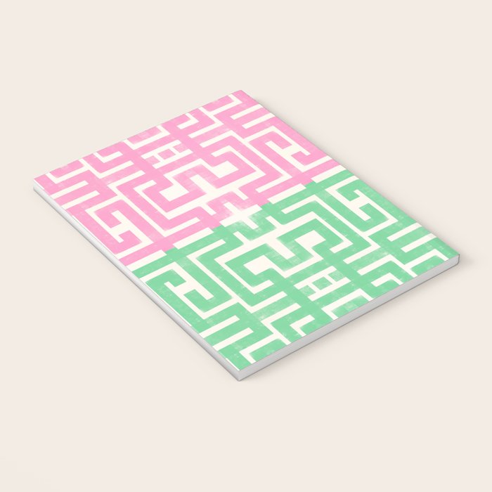 Geometric Maze Pattern in Pink and Green Notebook Gallery Image 3