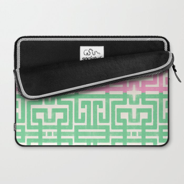 Geometric Maze Pattern in Pink and Green Laptop Sleeve Gallery Image 2