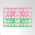 Geometric Maze Pattern in Pink and Green Welcome Mat Gallery Image 1