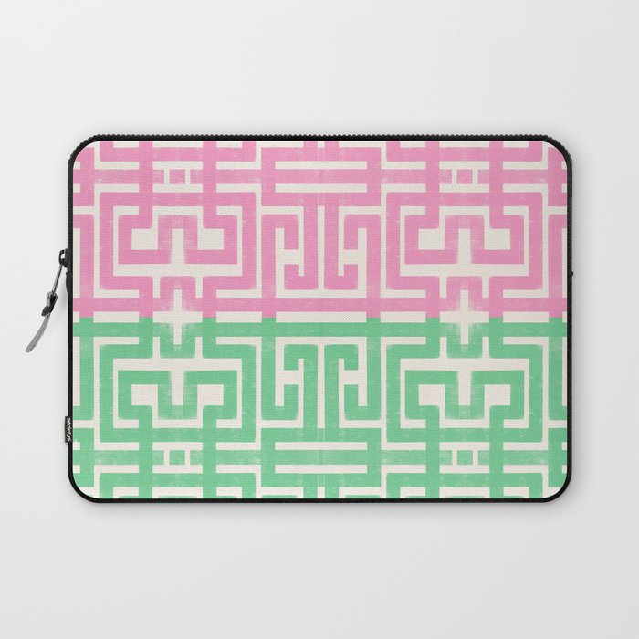 Geometric Maze Pattern in Pink and Green Laptop Sleeve Gallery Image 1