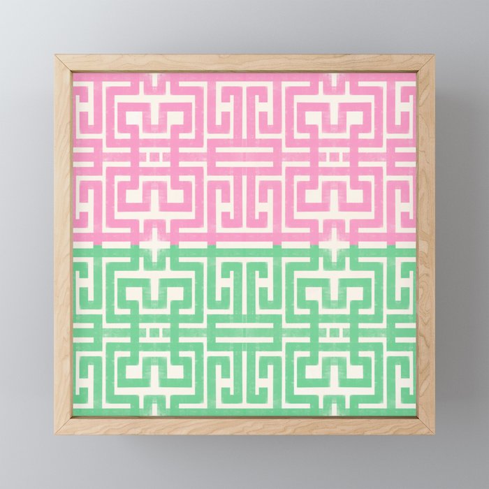 Geometric Maze Pattern in Pink and Green Mini Art Print Gallery Image 1