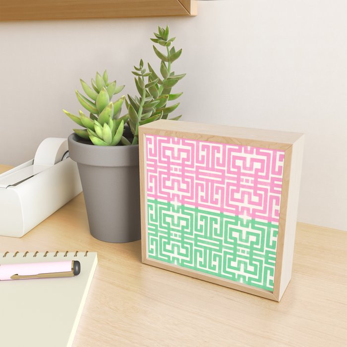 Geometric Maze Pattern in Pink and Green Mini Art Print Gallery Image 2