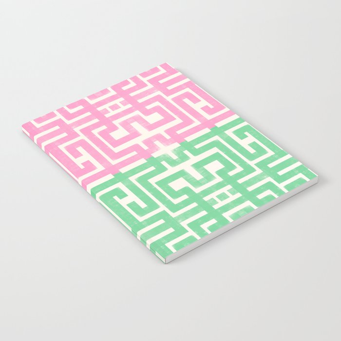 Geometric Maze Pattern in Pink and Green Notebook Gallery Image 2