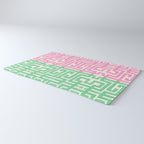 Geometric Maze Pattern in Pink and Green Rug Gallery Image 3