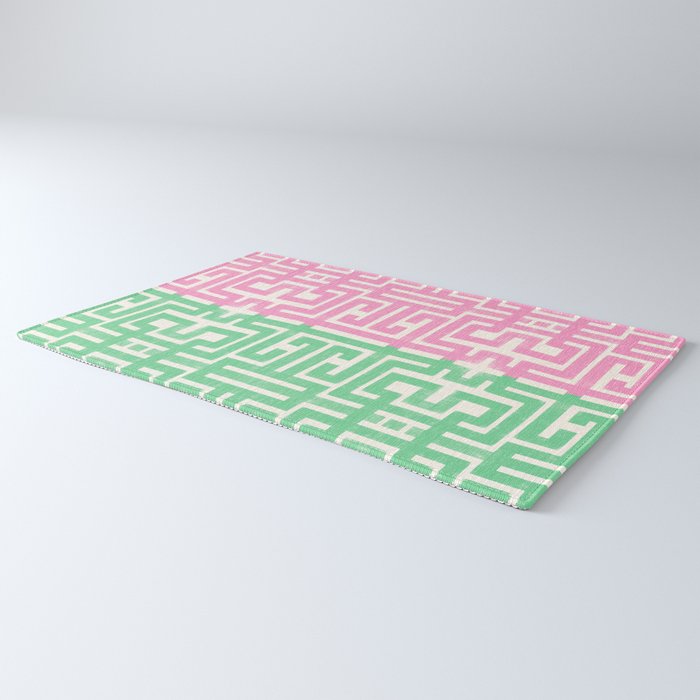 Geometric Maze Pattern in Pink and Green Rug Gallery Image 3