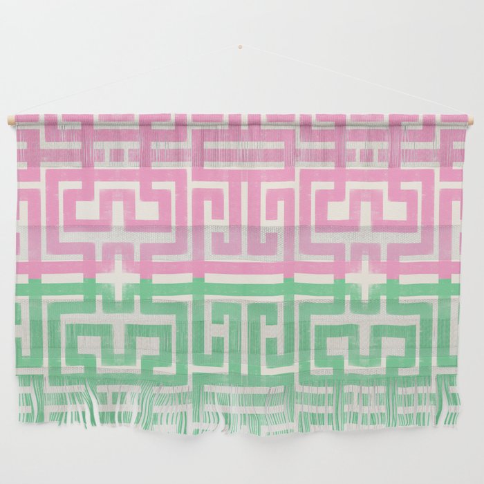 Geometric Maze Pattern in Pink and Green Wall Hanging Gallery Image 1