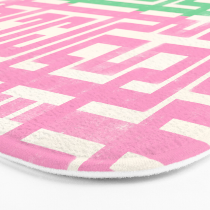 Geometric Maze Pattern in Pink and Green Bath Mat Gallery Image 3