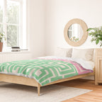 Geometric Maze Pattern in Pink and Green Duvet Cover Gallery Image 2