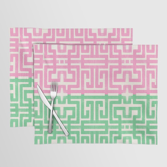 Geometric Maze Pattern in Pink and Green Placemat