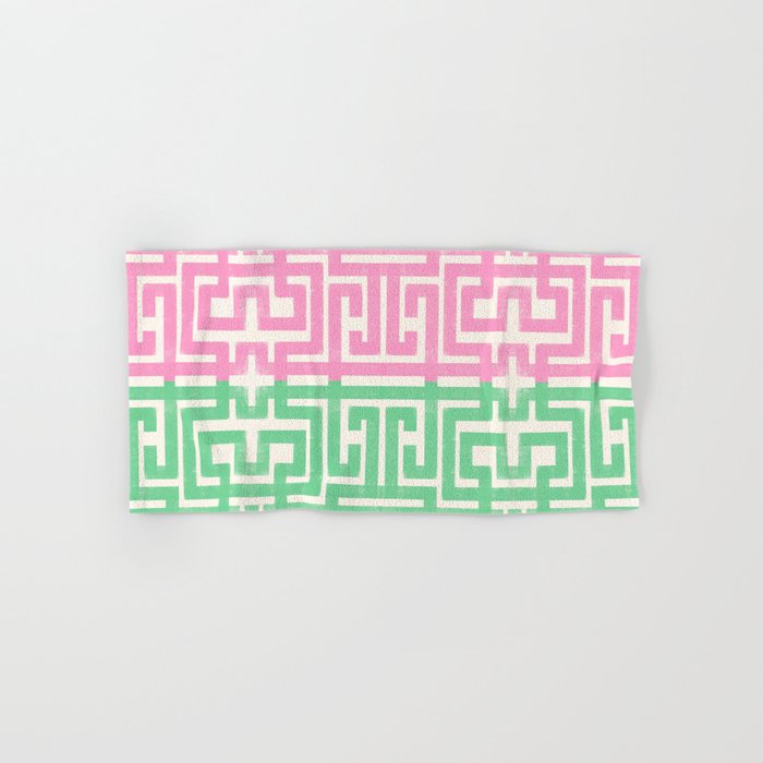 Geometric Maze Pattern in Pink and Green Bath Towel Gallery Image 1