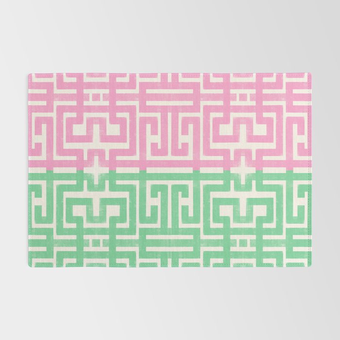 Geometric Maze Pattern in Pink and Green Rug Gallery Image 2