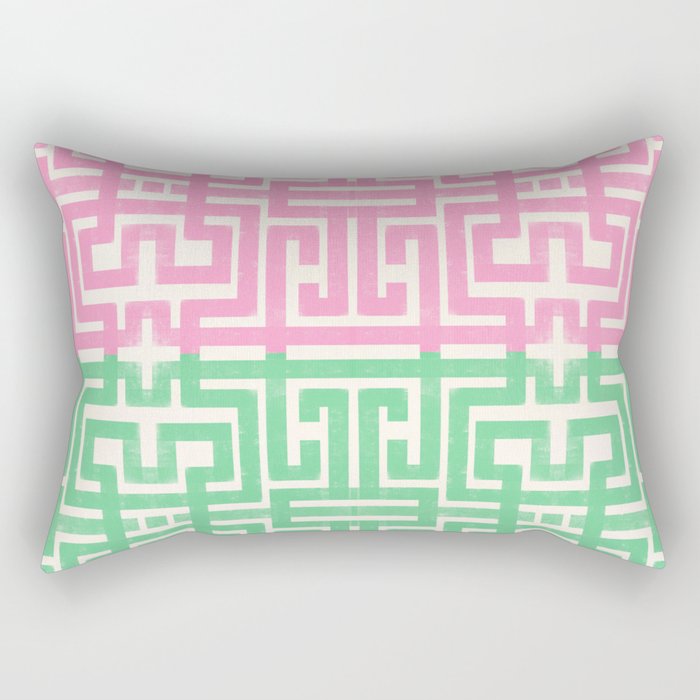 Geometric Maze Pattern in Pink and Green Rectangular Pillow Gallery Image 2
