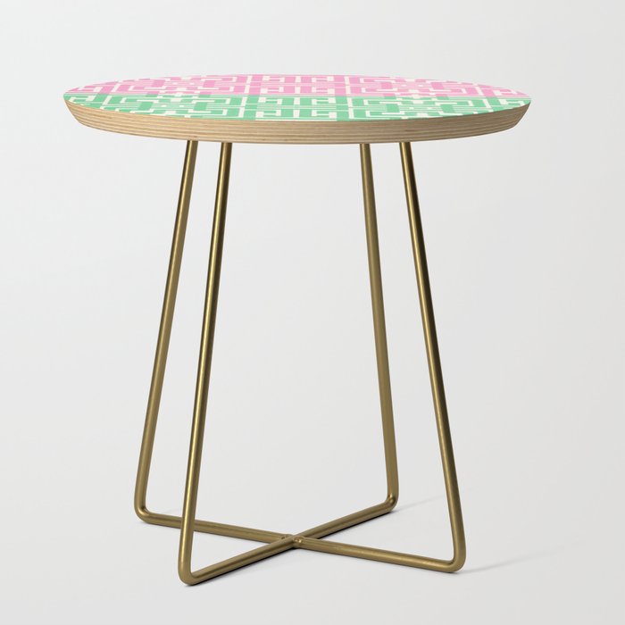 Geometric Maze Pattern in Pink and Green Side Table Gallery Image 1