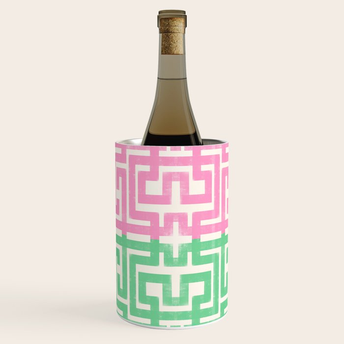 Geometric Maze Pattern in Pink and Green Wine Chiller Gallery Image 2