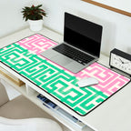 Geometric Maze Pattern in Pink and Green Desk Mat Gallery Image 2