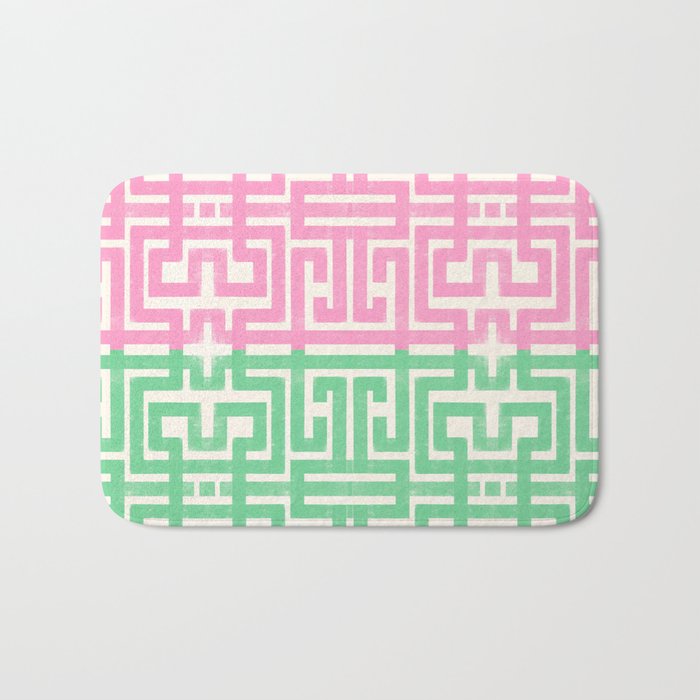 Geometric Maze Pattern in Pink and Green Bath Mat Gallery Image 1