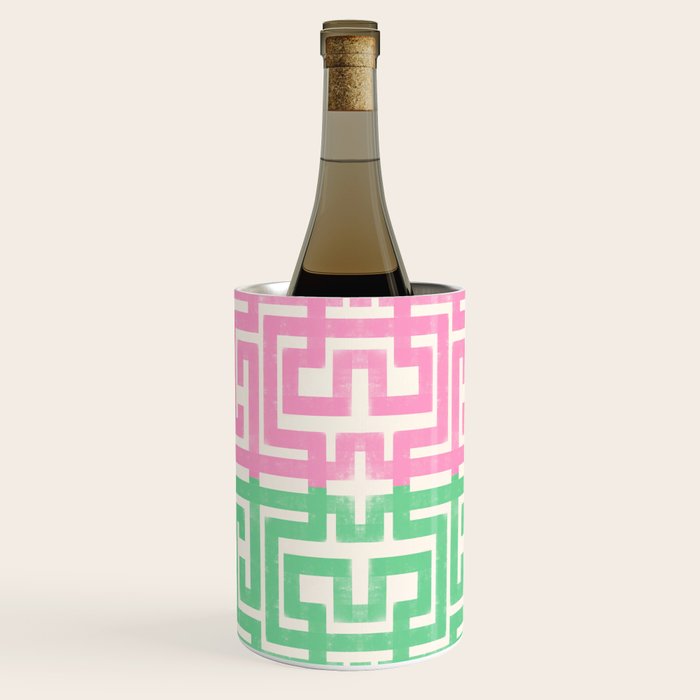 Geometric Maze Pattern in Pink and Green Wine Chiller Gallery Image 3