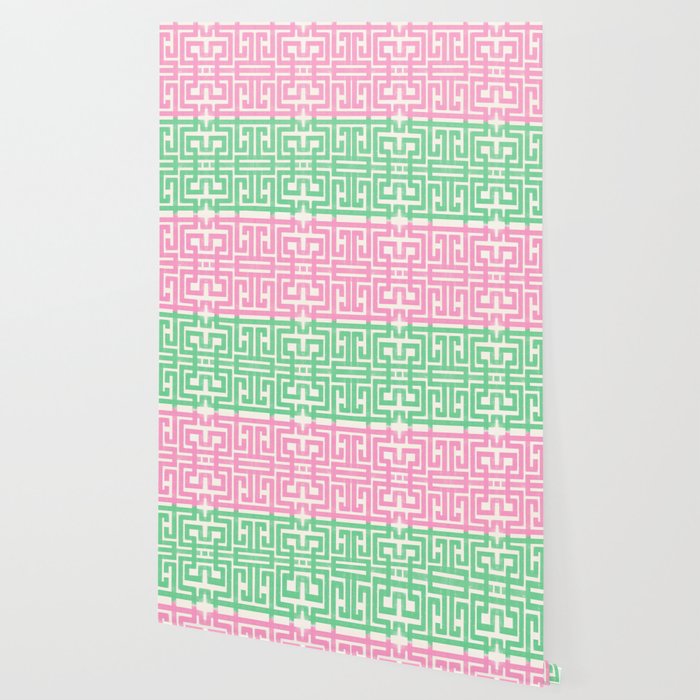Geometric Maze Pattern in Pink and Green Wallpaper Gallery Image 2
