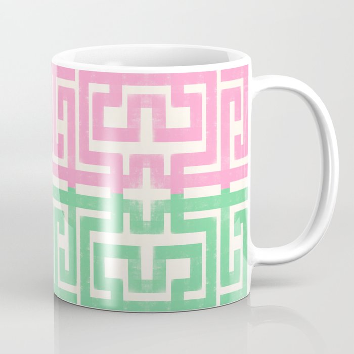 Geometric Maze Pattern in Pink and Green Coffee Mug Gallery Image 1