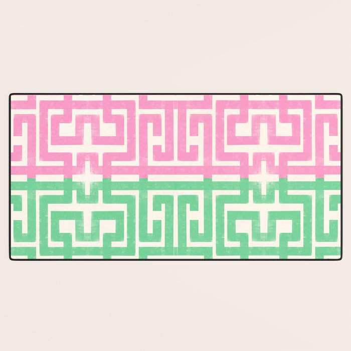 Geometric Maze Pattern in Pink and Green Desk Mat Gallery Image 3