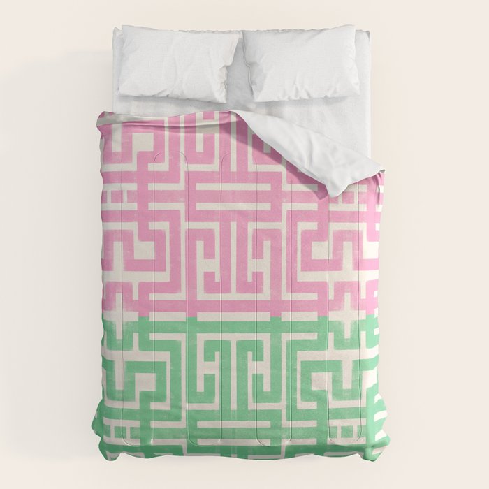 Geometric Maze Pattern in Pink and Green Comforter Gallery Image 6