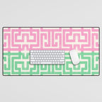 Geometric Maze Pattern in Pink and Green Desk Mat Gallery Image 1