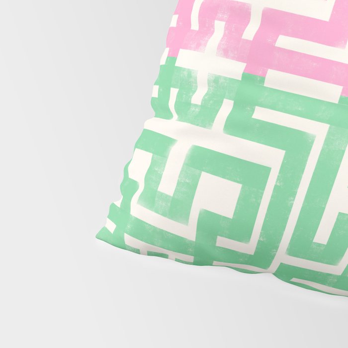 Geometric Maze Pattern in Pink and Green Pillow Sham Gallery Image 4