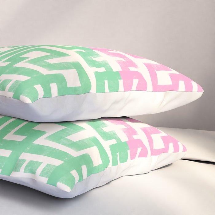 Geometric Maze Pattern in Pink and Green Pillow Sham Gallery Image 3