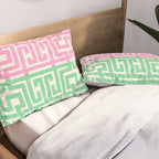 Geometric Maze Pattern in Pink and Green Pillow Sham Gallery Image 2