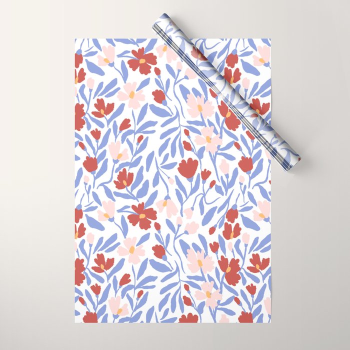 Blue and Orange vibrant bold flowers Wrapping Paper Gallery Image 1