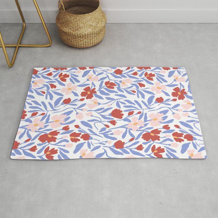 Blue and Orange vibrant bold flowers Rug Gallery Image 1