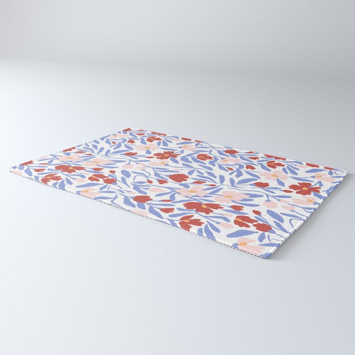 Blue and Orange vibrant bold flowers Rug Gallery Image 3