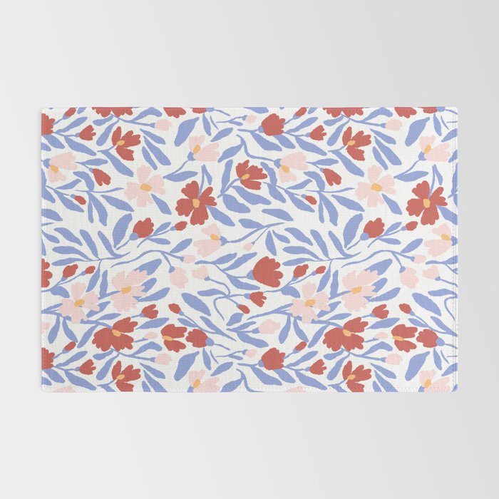 Blue and Orange vibrant bold flowers Rug Gallery Image 2