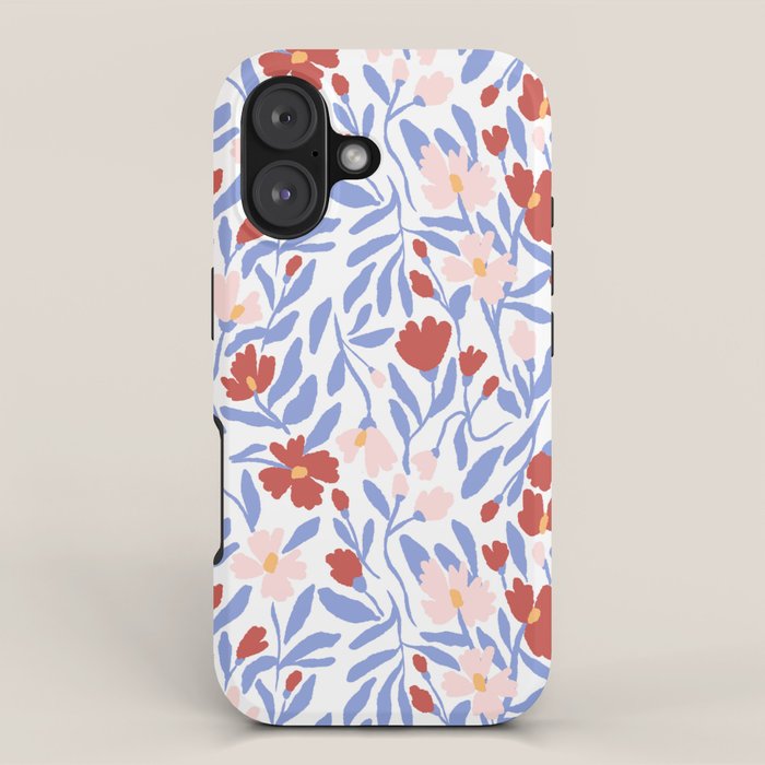 Blue and Orange vibrant bold flowers iPhone Case Gallery Image 1