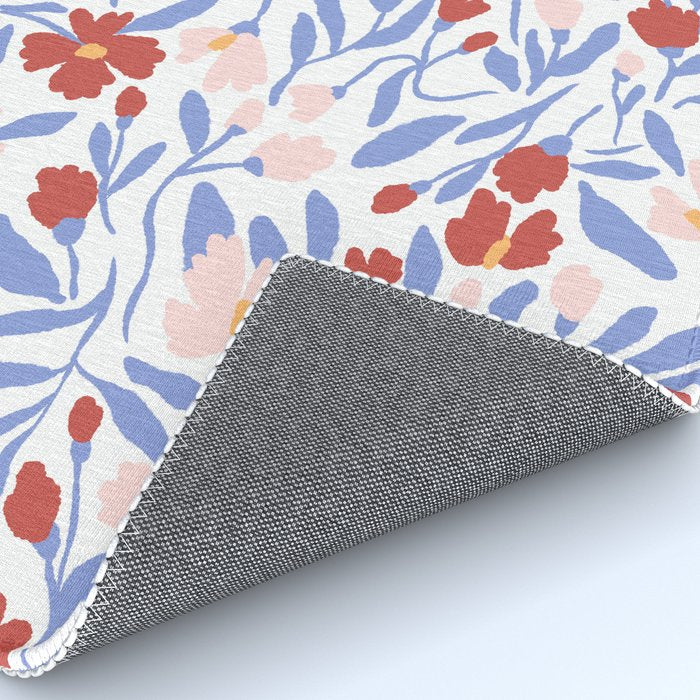 Blue and Orange vibrant bold flowers Rug Gallery Image 4