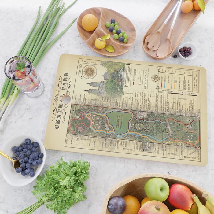 NYC's Central Park [Vintage Inspired] "San Remo" Running route map Cutting Board Gallery Image 2