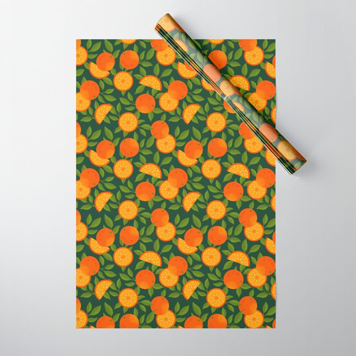 Orange Pattern on Dark Teal Wrapping Paper Gallery Image 1