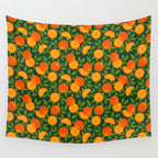 Orange Pattern on Dark Teal Wall Tapestry Gallery Image 4