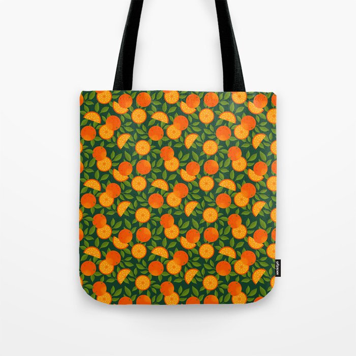 Orange Pattern on Dark Teal Tote Bag Gallery Image 1
