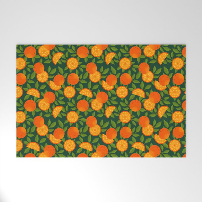 Orange Pattern on Dark Teal Welcome Mat Gallery Image 1