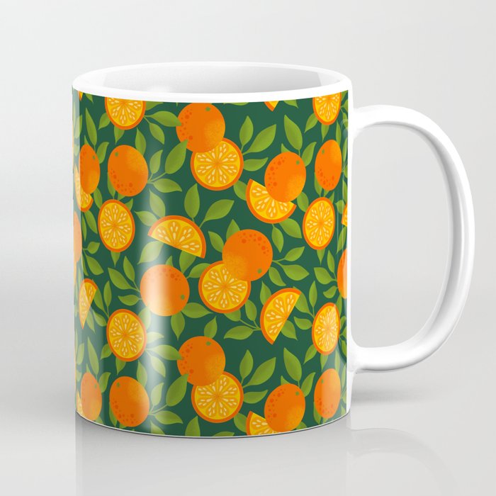 Orange Pattern on Dark Teal Coffee Mug Gallery Image 1