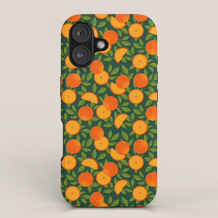 Orange Pattern on Dark Teal iPhone Case Gallery Image 1