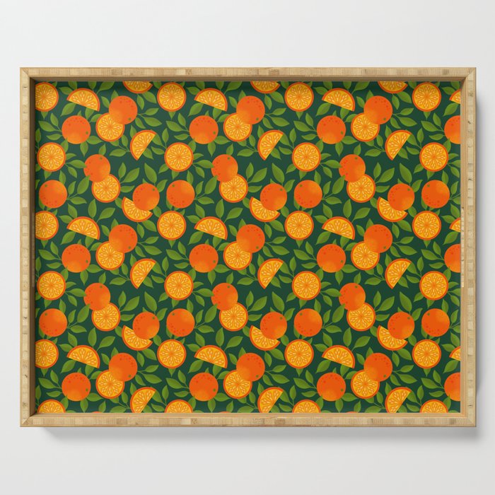 Orange Pattern on Dark Teal Serving Tray Gallery Image 1