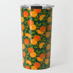 Orange Pattern on Dark Teal Travel Mug Gallery Image 1