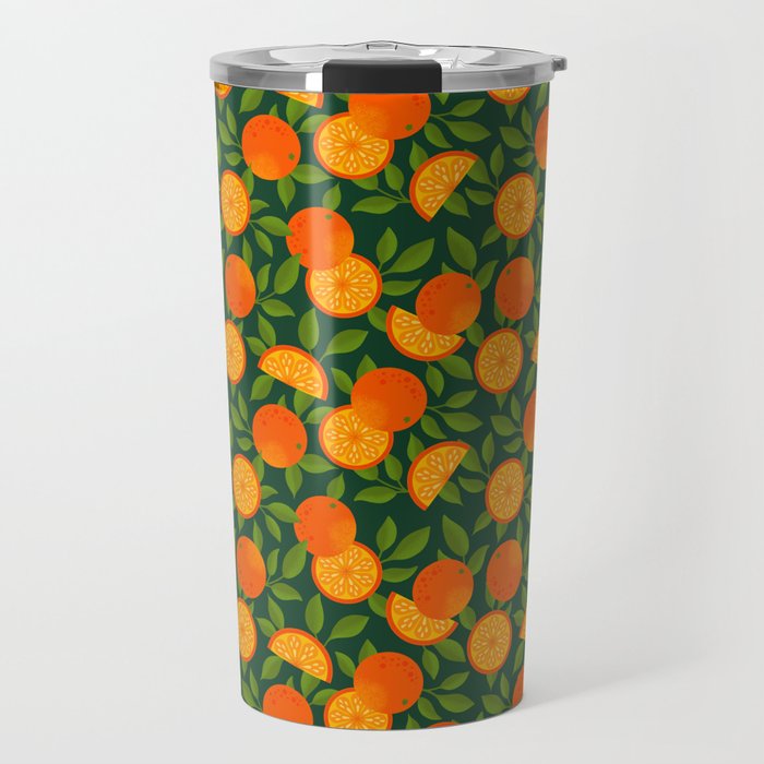 Orange Pattern on Dark Teal Travel Mug Gallery Image 1